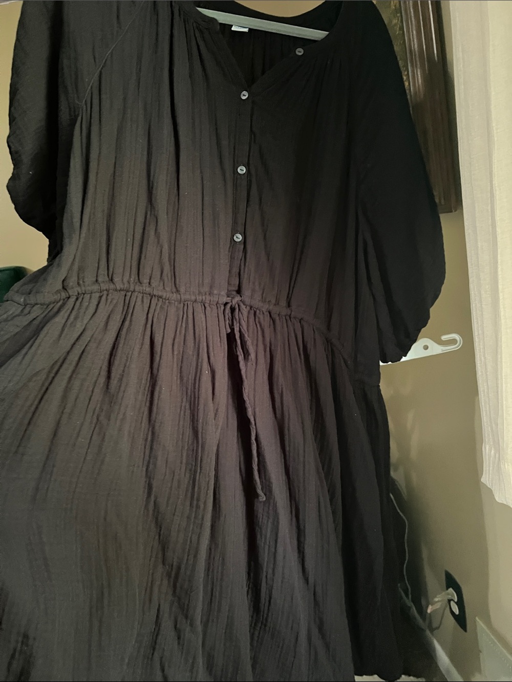 Old Navy Black Button-Front Midi Dress with Drawstring Waist